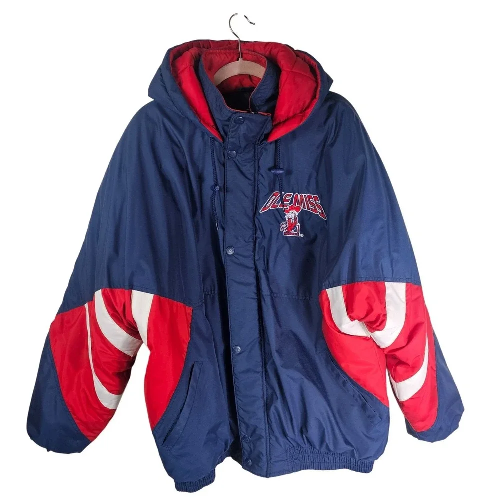 Ole Miss Starter Jacket XXL Embroidered Colonel Reb Vintage 90's Full Zip Hooded